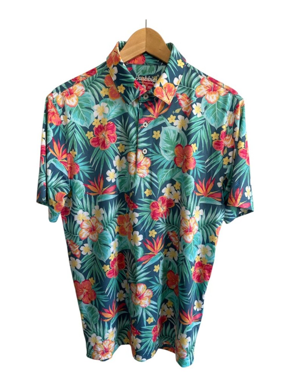 Chubbies Performance Polo Men’s Small Tropical Floral Hawaiian Golf Shirt